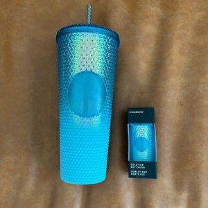Starbucks Blue Bling Ombre Studded Venti Tumbler Cup with matching Keychain